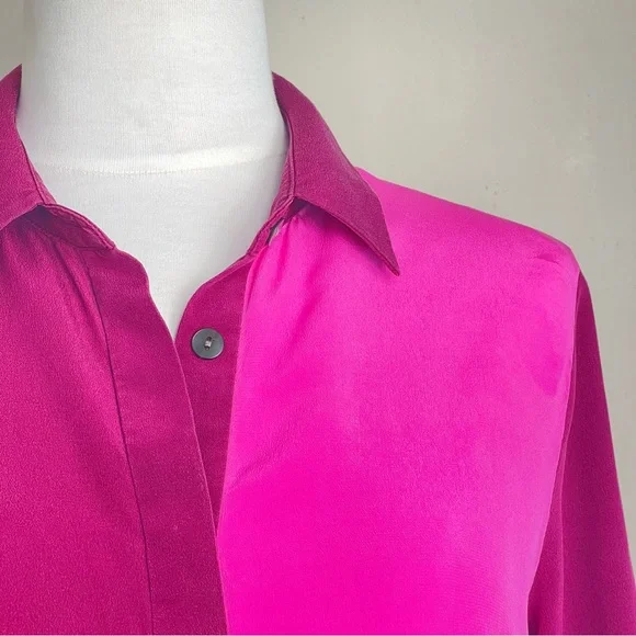Jonathan Simkhai Silk Shirt | Pink Color Block Button Down Blouse Top | size: XS - Picture 5 of 13